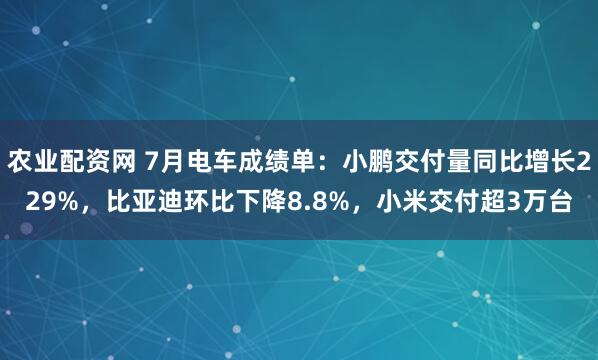 农业配资网 7月电车成绩单：小鹏交付量同比增长229%，比亚迪环比下降8.8%，小米交付超3万台